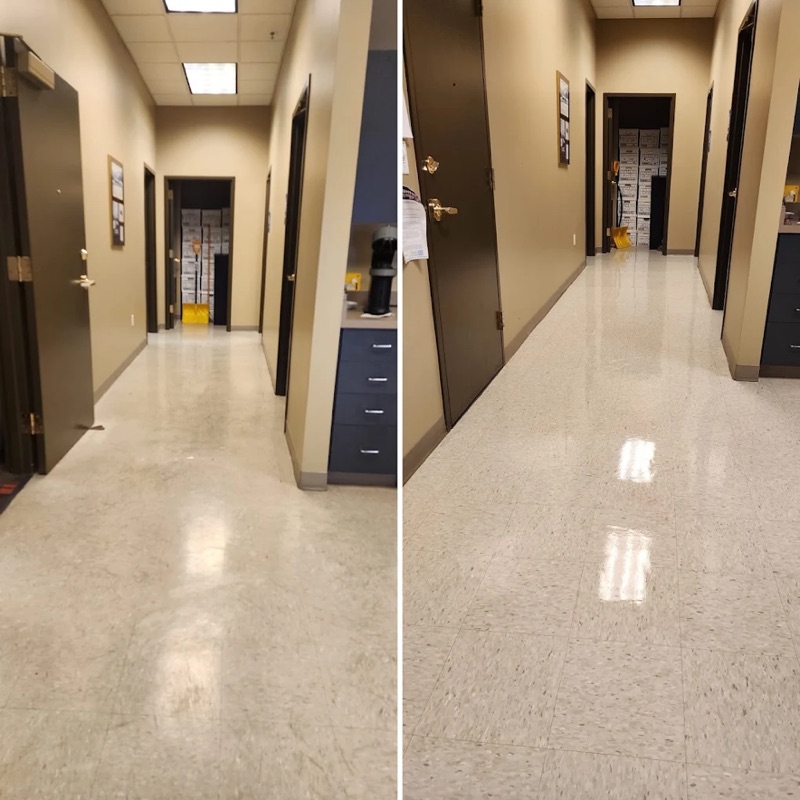 Building corridor floor before and after cleaning by Bespoke Cleaners