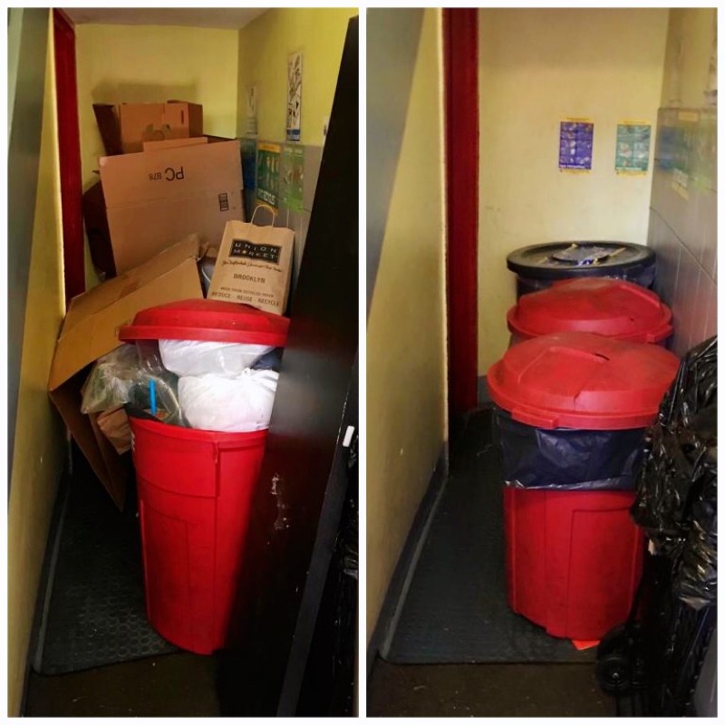 Building trash room before and after cleanup by Bespoke Cleaners
